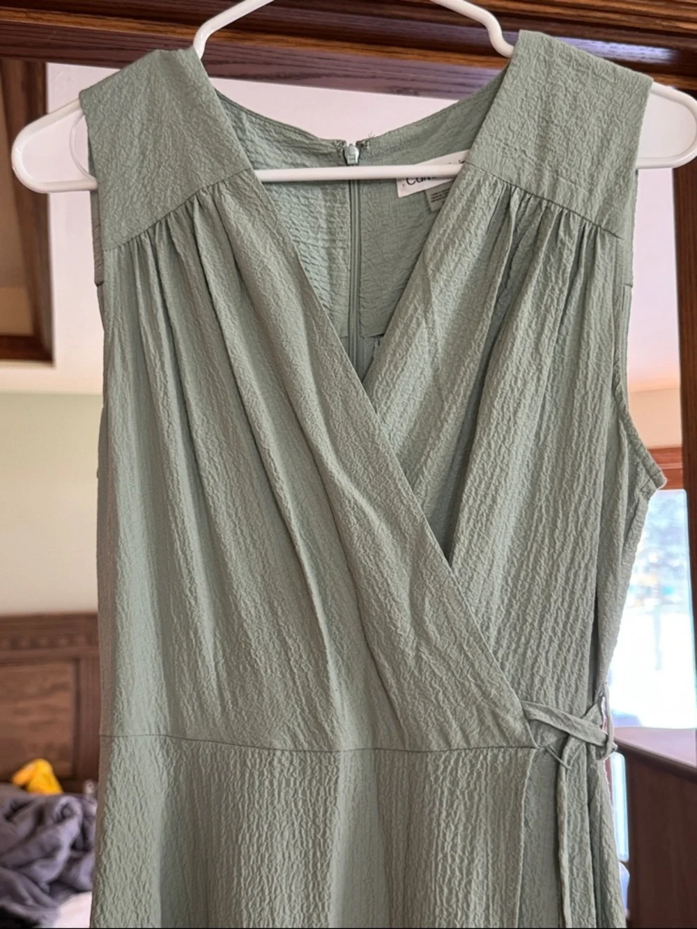 Calvin Klein Sleeveless Wrap Maxi Dress in Sage Green - Picture 2 of 6